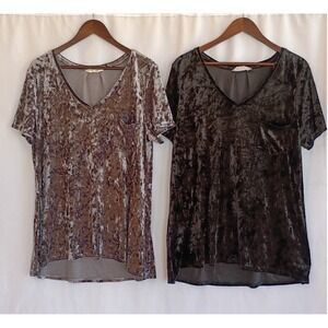Spring + Mercer Crush Velvet Legging Tee Bundle V-Neck Pocket Gray Black XL